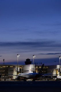 Lufthansa Airbus A350-900 New Livery being towed to position to Terminal 2 by tow truck at dusk