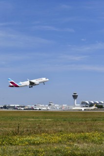 Taking off Eurowings Airbus A320-214