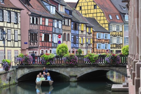 Colorful facades of timber framed houses at Petite Venise