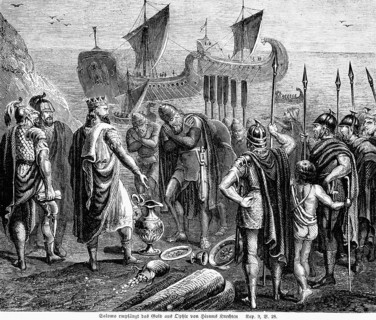 Solomon receives the gold from Ophir from Hiram's servants