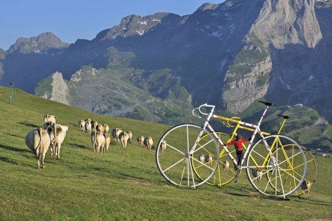 Giant bicycle sculptures at the Col dAubisque in the Pyrenees