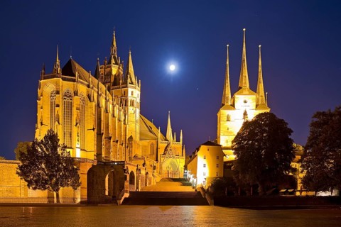 Erfurt Cathedral and Severi Church with Full Moon