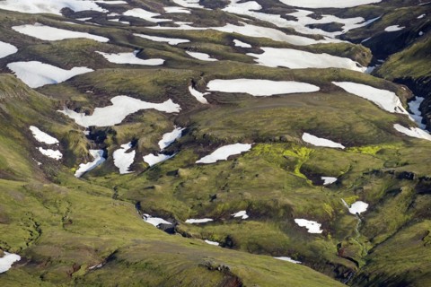 Aerial view over the mountain ridge Thorsmork