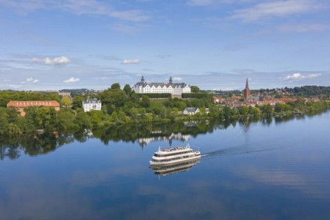 Aerial view over 17th century Ploen Castle