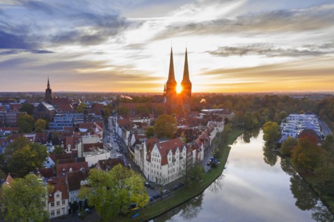 Aerial view over the Dom zu Luebeck Cathedral