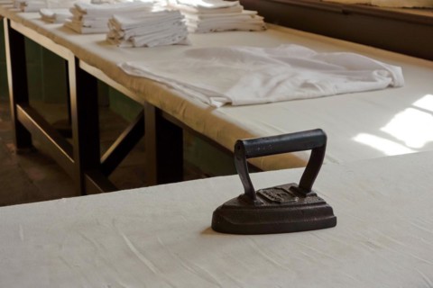 Ironing board and flat iron