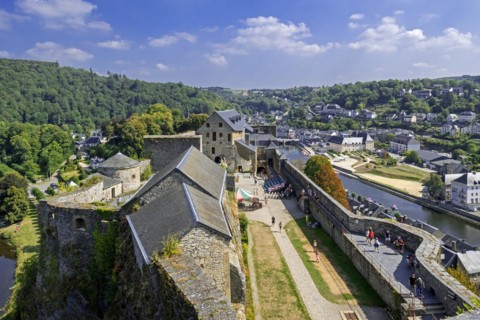 Aerial view over the Chateau de Bouillon Castle