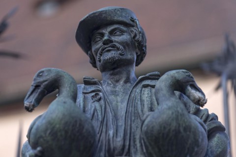 Detail of the figure of the goose-man fountain