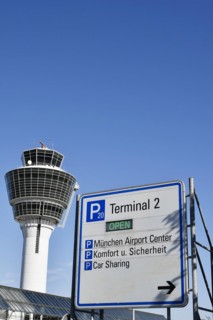 Signage parking at Munich Airport with Tower