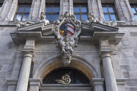 Right entrance portal of the historic Wolf Town Hall