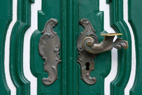 Antique door handle on a front door