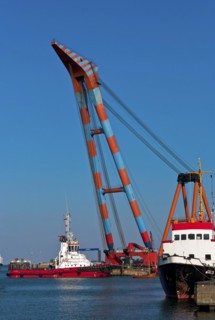 Floating crane Samson from Denmark In the harbour of Cuxhaven