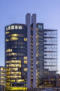 Landesbank Baden-Wuerttemberg LBBW building in the evening