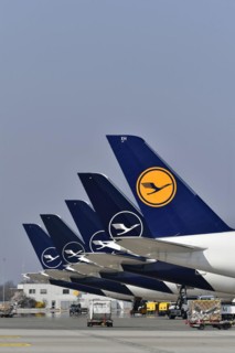 Lufthansa aircraft parked on position at satellite