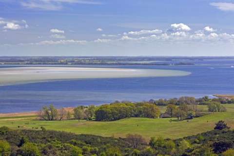 Aerial view from Dornbusch Lighthouse over Hiddensee Island in the Baltic Sea
