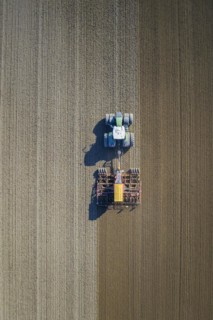 Aerial view over tractor with pneumatic seed drill