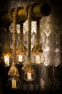 Decorative antique edison style filament light bulbs hanging