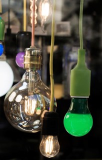 Decorative antique edison style filament light bulbs hanging