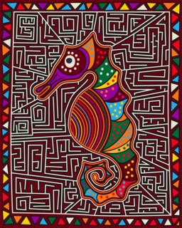 Seahorse Mola Indian style composition, vector illustration
