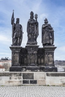 Statue of Saints Norbert of Xanten, Wenceslas and Sigismund on Charles Bridge, Prague, Czech Republic, Europe
