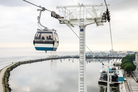 Cable car called Telecabine along Tagus River in Lisbon, the capital city of Portugal