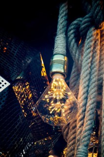 Decorative antique edison style filament light bulbs hanging