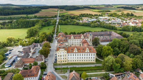 Aerial view, Residenz Ellingen, with the Ellingen estate and castle brewery, High Baroque, Ellingen, Franconian Lake District, Middle Franconia, Franconia, Bavaria, Germany, Europe