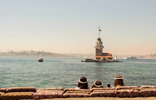 People towards Maidens Tower located in the middle of Bosporus