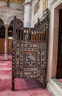 Wooden minbar, sermon pulpit of Ottoman times in mosque