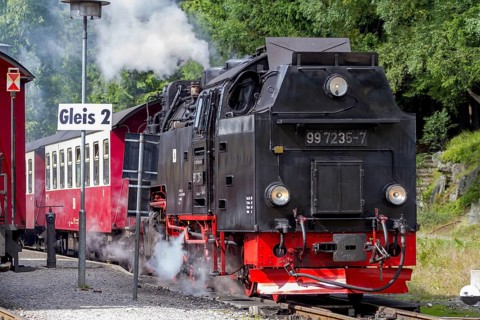Steam train, Brockenbahn, narrow-gauge railway, Brocken, Harz, Saxony-Anhalt, Germany, Europe