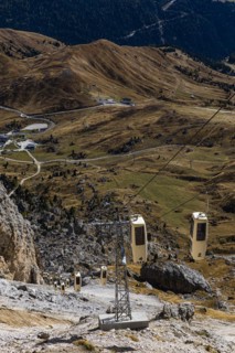 Gondola from the Sella Pass to the Sassolungo Pass, Dolomites, South Tyrol, Italy, Europe