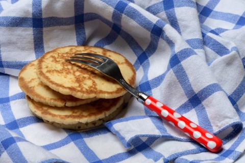 Blini, blinis on kitchen towel, mini pancakes