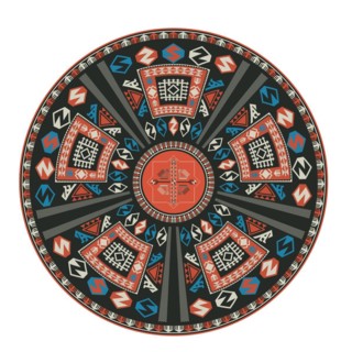 Traditional Kilim round decorative element, vector template