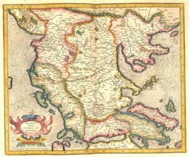 Atlas, map from 1623, Macedonia, digitally restored reproduction from an engraving by Gerhard Mercator, born as Gheert Cremer, 5 March 1512, 2 December 1594, geographer and cartographer, Europe