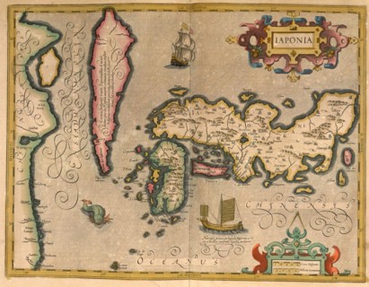 Atlas, map from 1623, Japan, digitally restored reproduction from an engraving by Gerhard Mercator, born as Gheert Cremer, 5 March 1512, 2 December 1594, geographer and cartographer, Asia