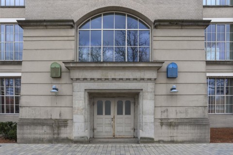Entrance gate of the Glass Palace, the former Mechanical Cotton Spinning and Weaving Mill, from 1910 to 1980, today Art Museum, Augsburg, Bavaria, Germany, Europe