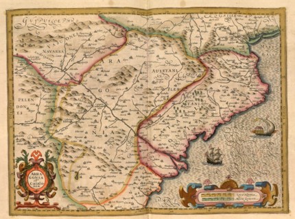 Atlas, map from 1623, Aragon and Catalonia, Spain, digitally restored reproduction from an engraving by Gerhard Mercator, born as Gheert Cremer, 5 March 1512, 2 December 1594, geographer and cartograp...