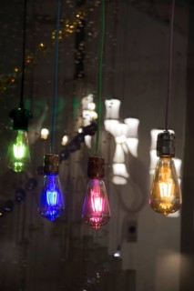 Decorative antique edison style filament light bulbs hanging