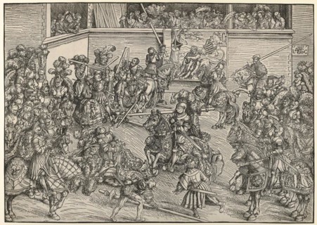 The Tournament with Samson, Simson, and the Lion, painting by Lucas Cranach the Elder, 4 October 1472, 16 October 1553, one of the most important German painters, graphic artists and letterpress print...