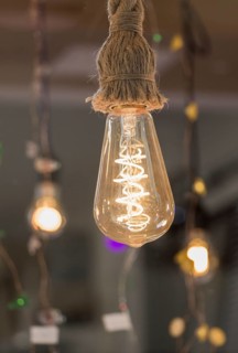 Decorative antique edison style filament light bulbs hanging