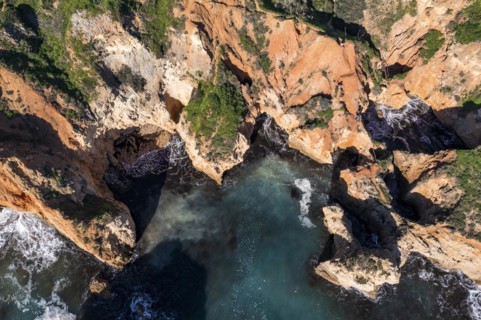 Praia da Marinha, rocks and cliffs, steep coast in the Algarve, Portugal, Europe