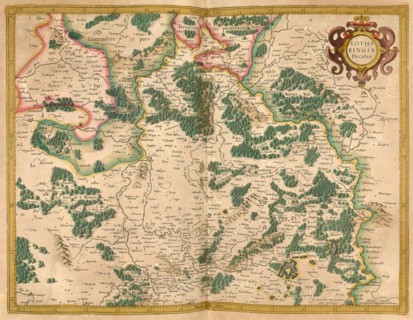 Atlas, map from 1623, Lotharingia, Lorraine, France, digitally restored reproduction from an engraving by Gerhard Mercator, born Gheert Cremer, 5 March 1512, 2 December 1594, geographer and cartograph...