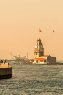 Maidens Tower located in the middle of Bosporus