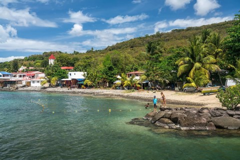The village of Deshaies in the north of Basse-Terre, Guadeloupe, France, North America