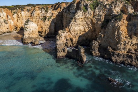 Praia da Marinha, rocks and cliffs, steep coast in the Algarve, Portugal, Europe