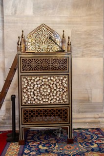 Wooden minbar, sermon pulpit of Ottoman times in mosque