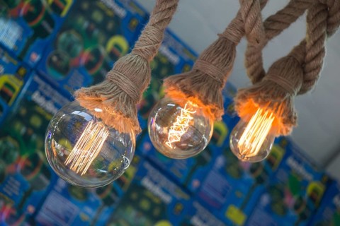 Decorative antique edison style filament light bulbs hanging