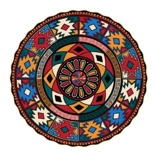 Decorative round tribal design element over white background, vector illustration