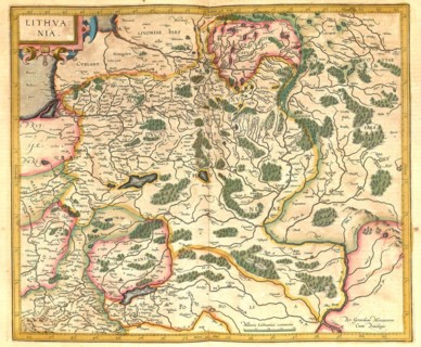 Atlas, map from 1623, Lithuania, digitally restored reproduction from an engraving by Gerhard Mercator, born as Gheert Cremer, 5 March 1512, 2 December 1594, geographer and cartographer, Europe