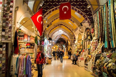 View of the shops in the Grand Bazaar in Istanbul